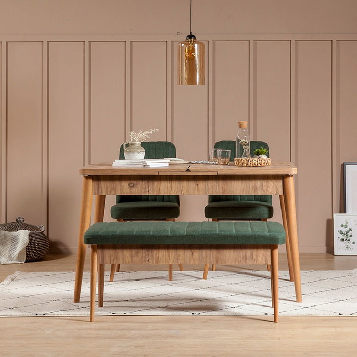 Hanah Home Banco Verde Pino Atlántico, Banco de Lino, Banco para Sala de Estar, Entrada o Dormitorio, 110x40x46 cm, Diseño Moderno